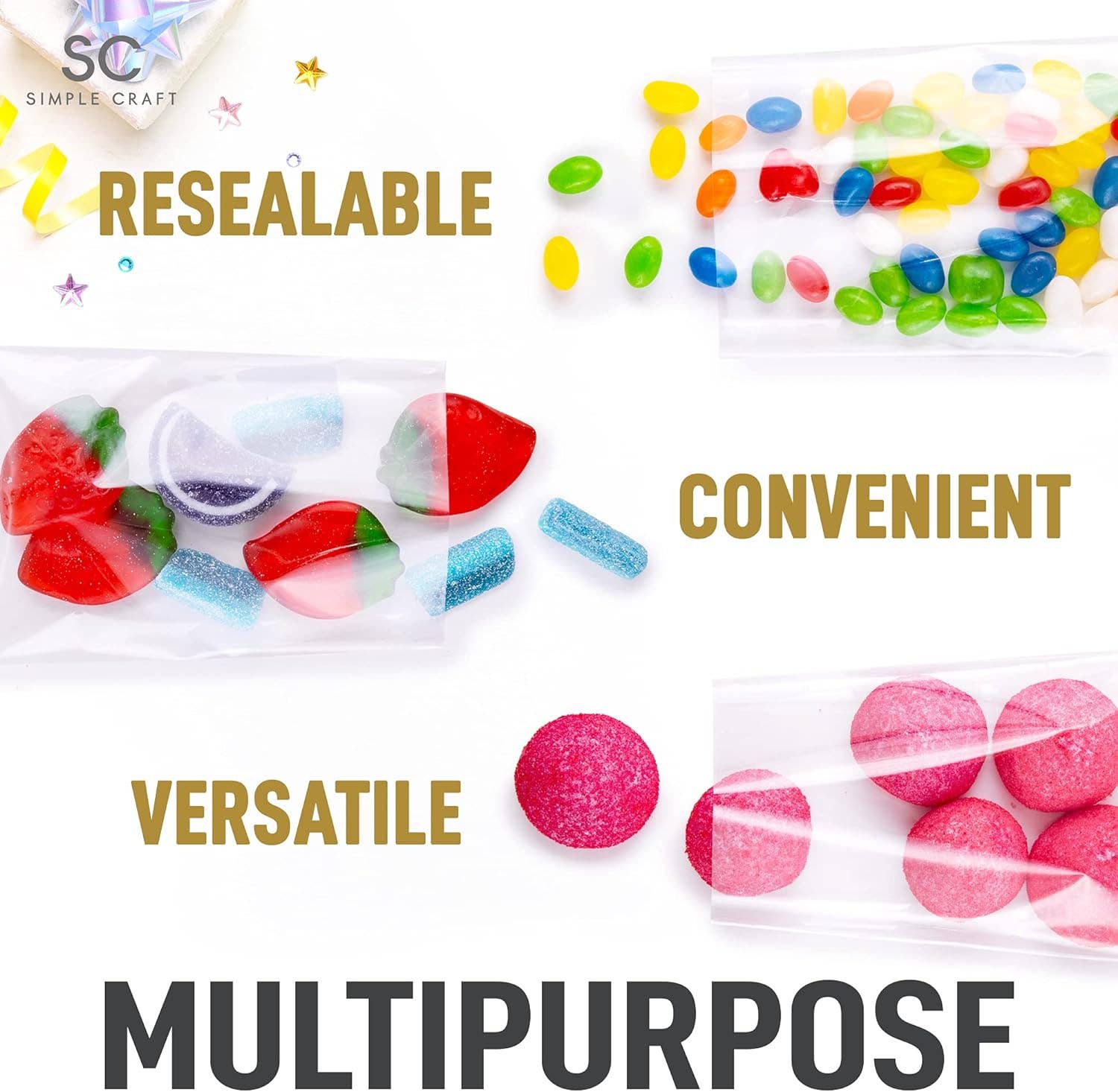 Zulay Kitchen - Wholesale Cellophane Bag - Candy Treat Cellophane Bags - 200 Pack (2x10)5