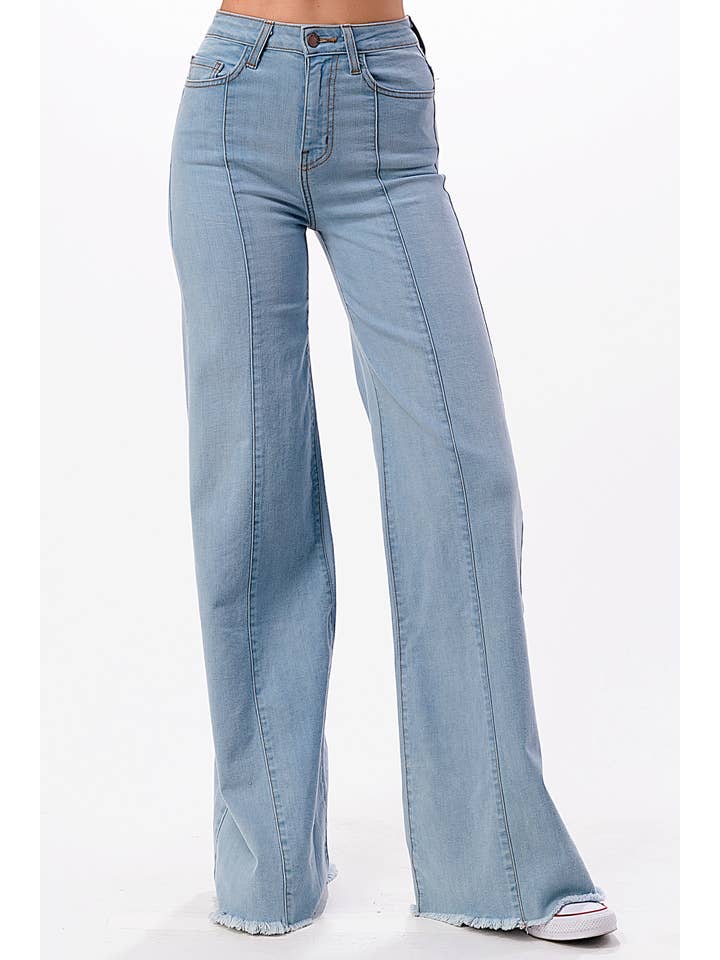 O2 Denim - Wholesale Jeans – Women’s - PW505 Front Seam Wide Leg Denim Jeans Light Wash1