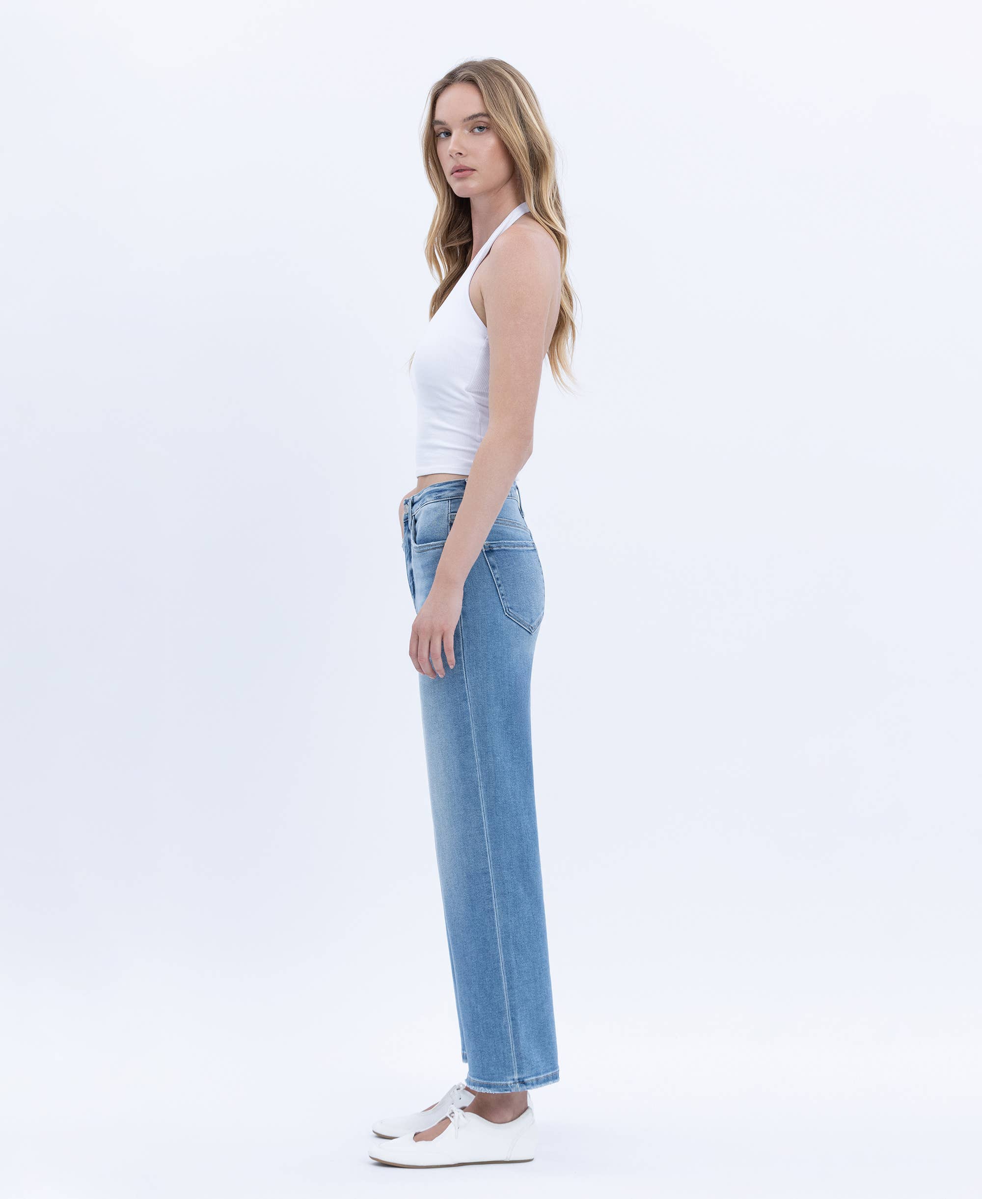 ABOUND TUMMY CONTROL HIGH RISE CROP WIDE LEG JEANS LV1359 for wholesale on Faire6