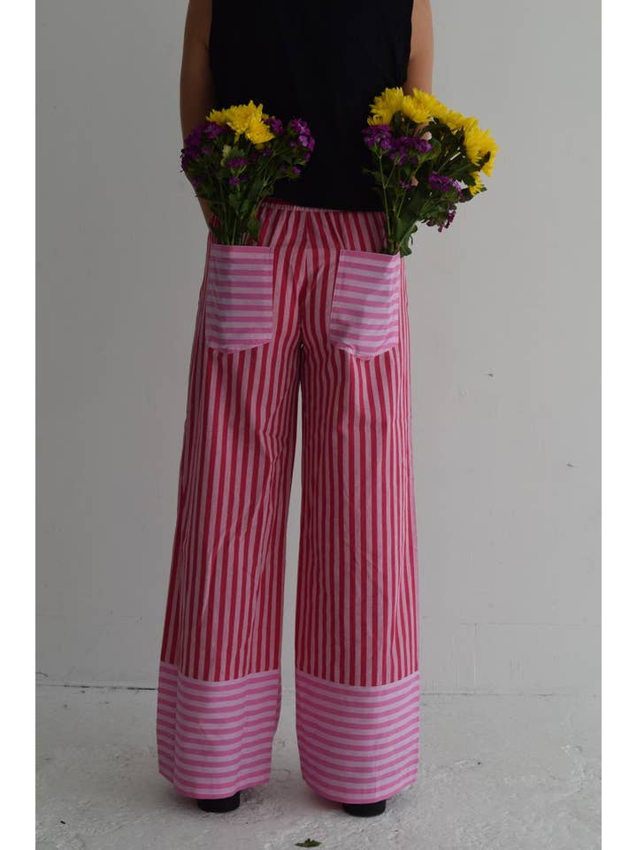 Sugar Cilantro - Wholesale Pants - Women's - Rosie Pants | Women's Pink and Red Cotton Striped Pants2