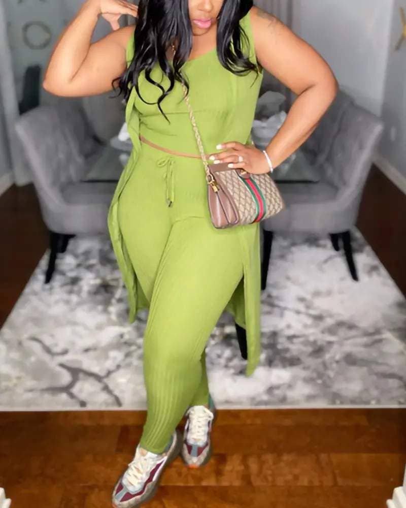 Fashion Combination - Wholesale Top & Pant Set (NOT Loungewear) - Women's - Solid Color Ribbed Knit Two-Piece Set for Women0