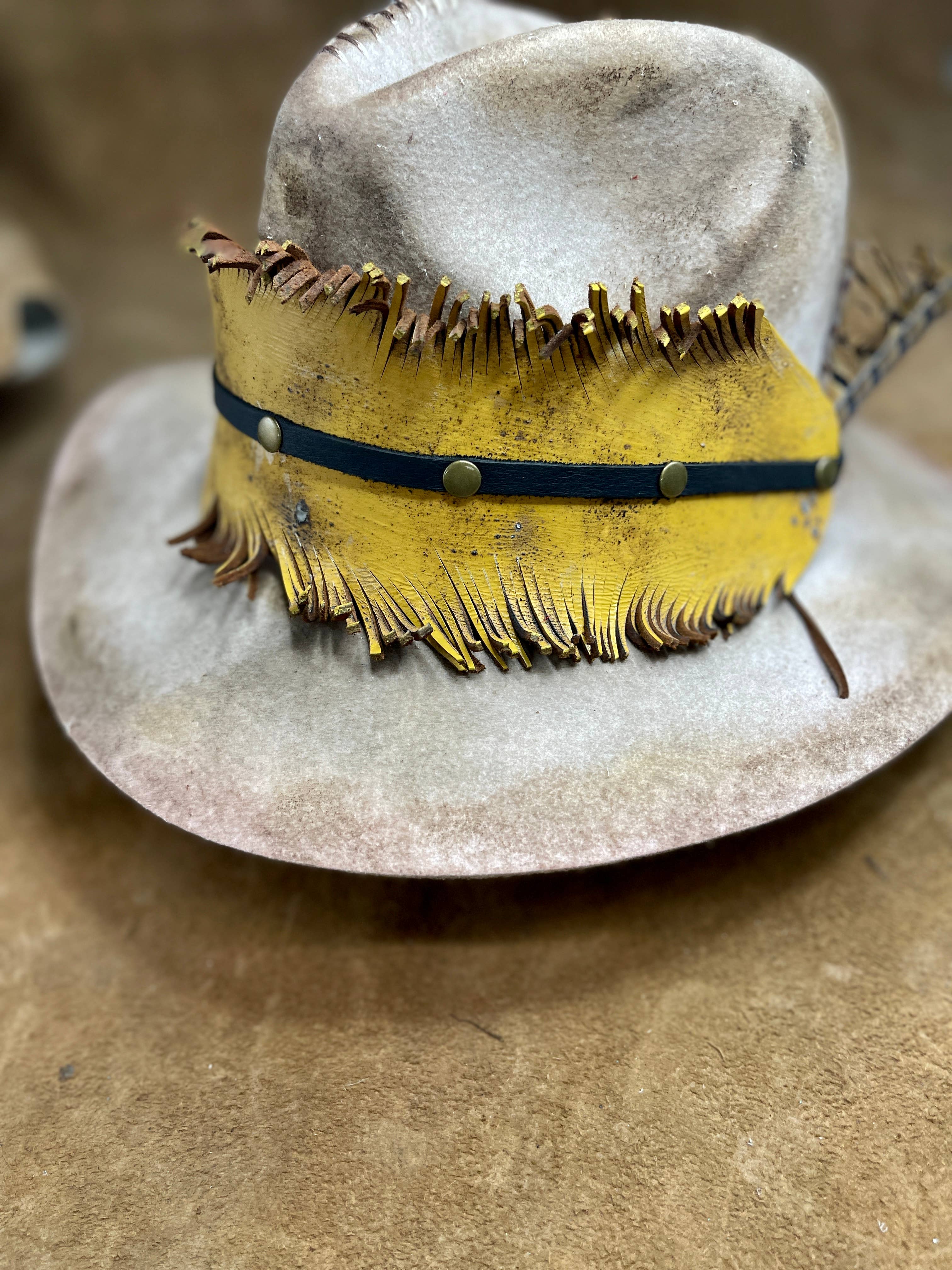 A Rare Bird Shop - Wholesale Hat Accessory - Women's - Mustard Hand Cut Feather Hatband1