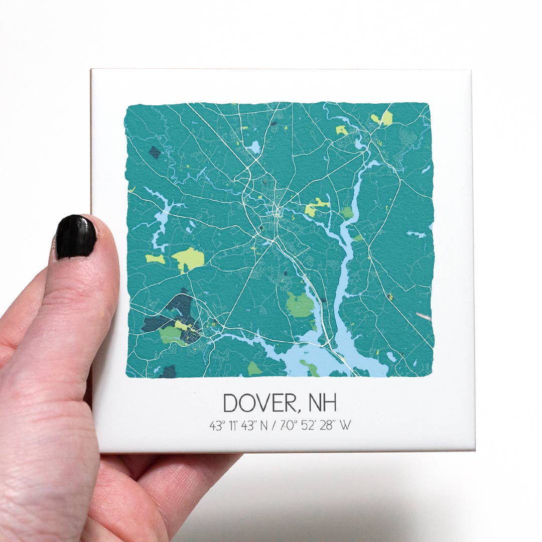 Sparks House Co. - Wholesale Coasters - Dover New Hampshire Map Tile Coasters (Set of 4) - 4 colors2