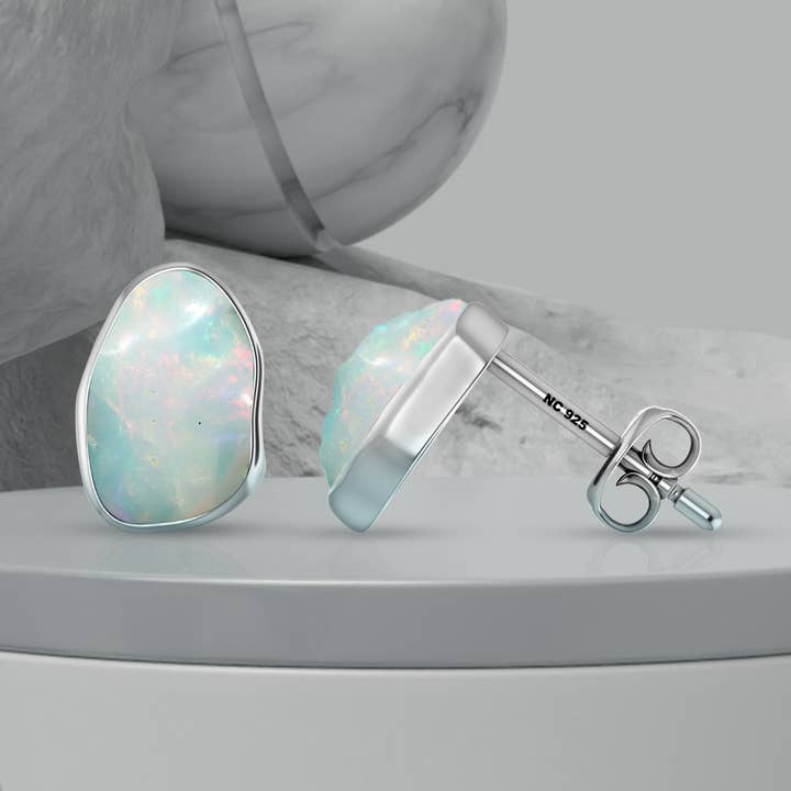 Natural Rough Ethiopian Opal Stud Earring, Sterling Silver for wholesale by Nature Crafts