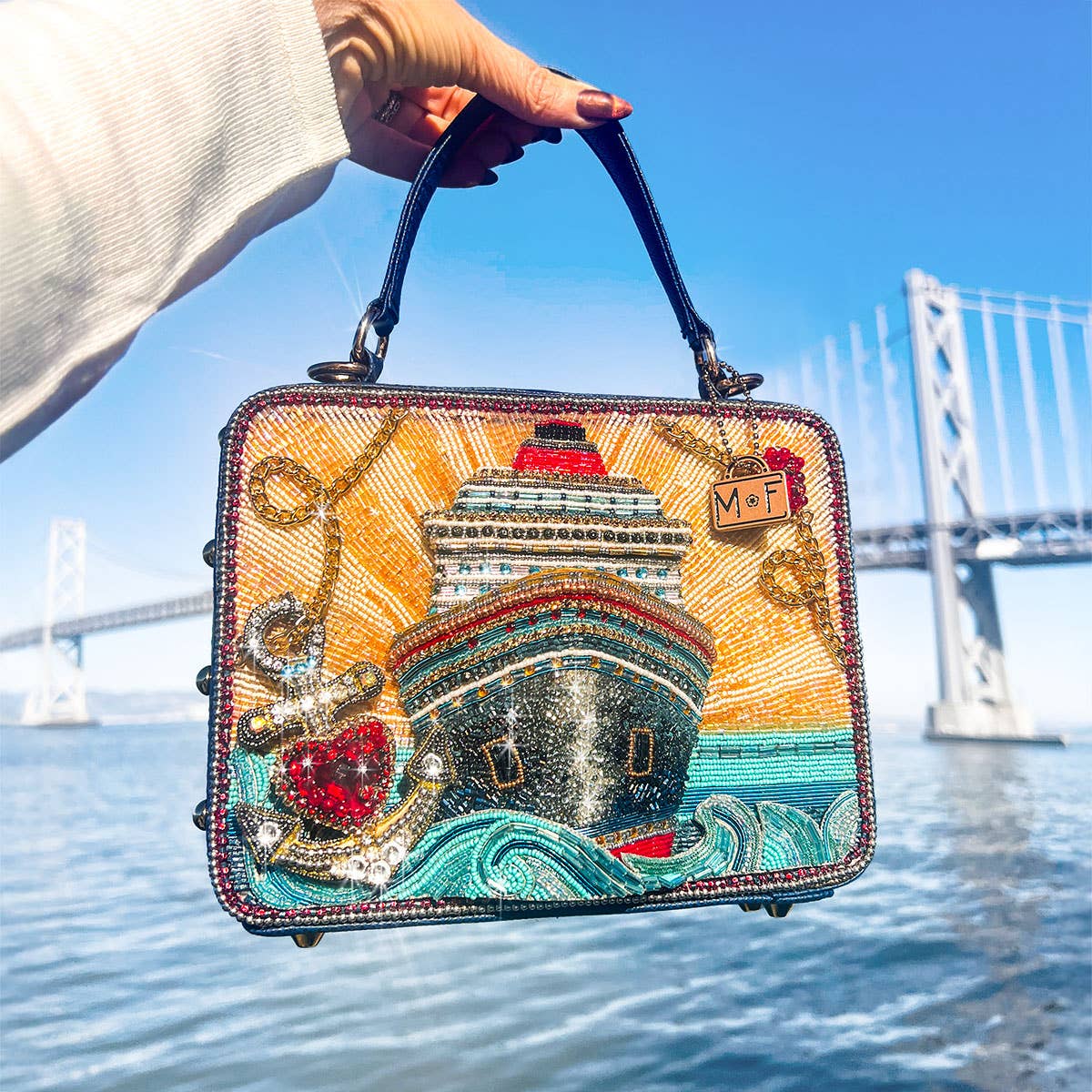 Mary Frances Accessories - Wholesale Top Handle Bag - Women's - Full Steam Ahead Beaded Cruise Ship Top Handle Handbag1