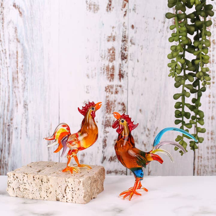 Adamodart - Wholesale Decorative Figurine - Glass rooster figurine, bird decor, display, lampwork, hen