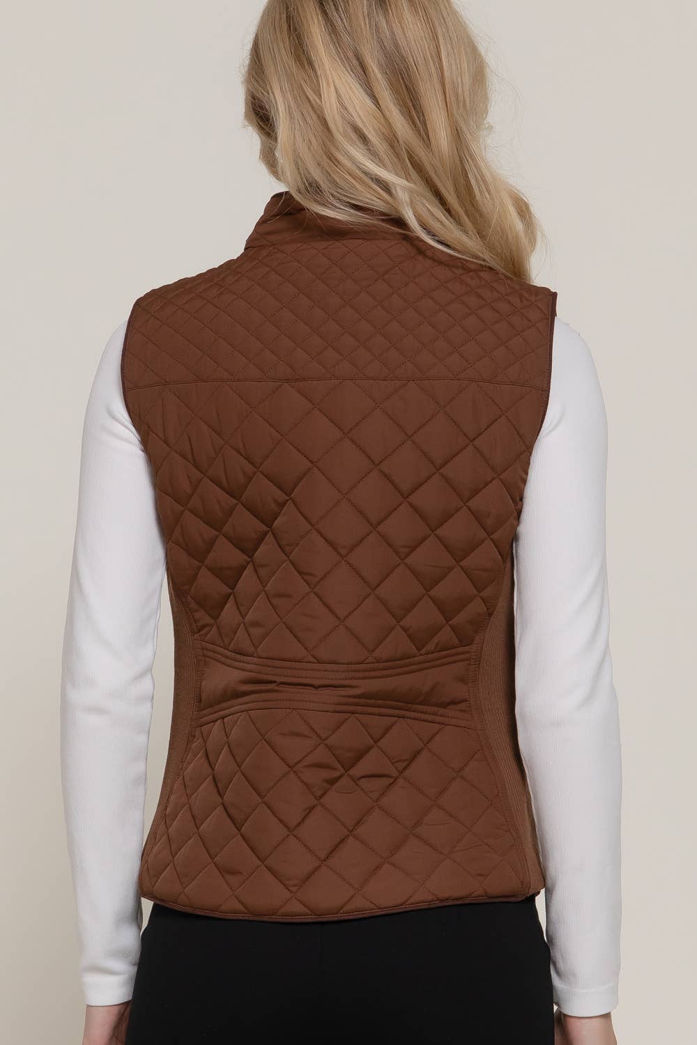 Active Basic | Active USA - Wholesale Outerwear Vest - Women's - Suede Piping Detail Rib Quilted Padding Vest8