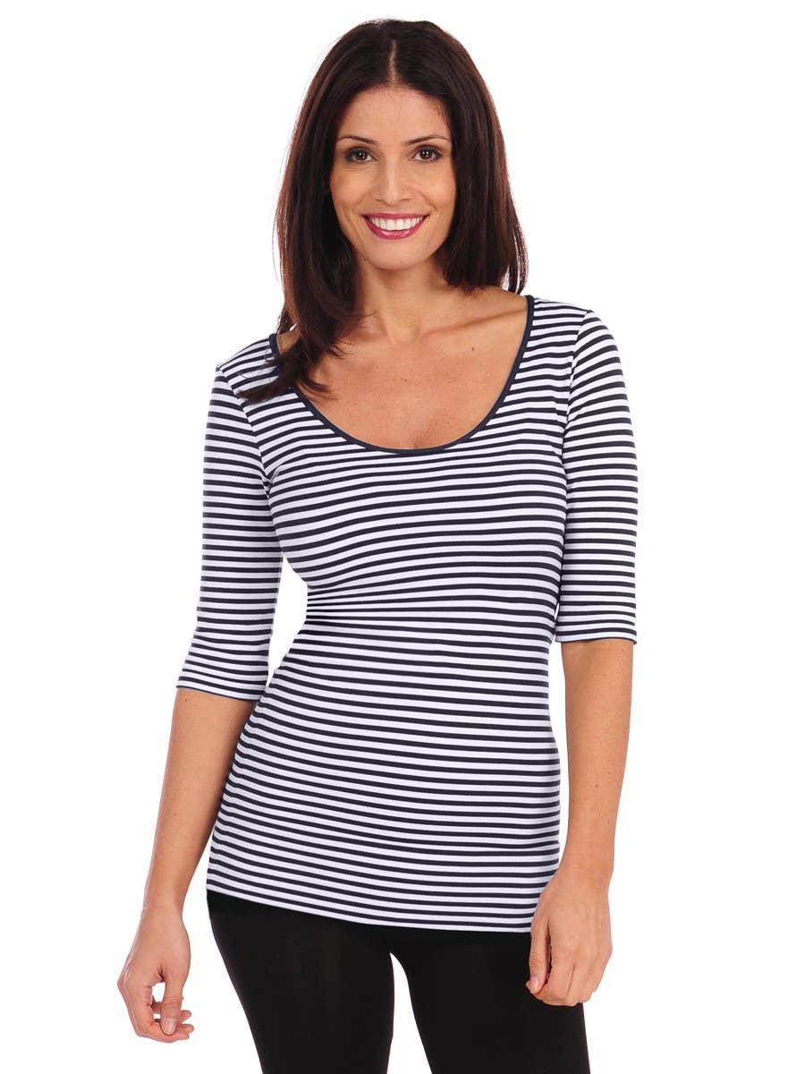 TINA Stephens Italy/Tees By Tina - Wholesale Knit Top - Women's - Micro Stripe Reversible Ballet Sleeve (605MS)0