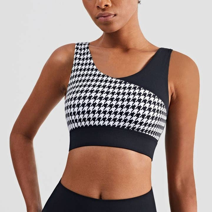 Houndstooth Scoop Neck Sports Bra for wholesale by Active by Anna-Kaci