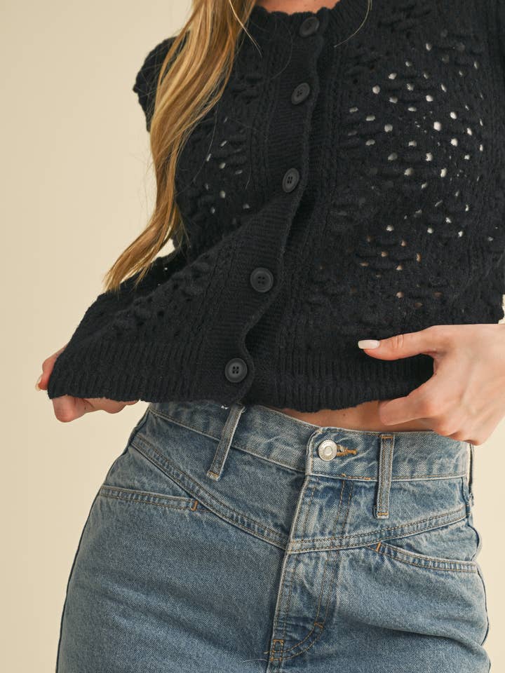 &MERCI - Wholesale Cardigan - Women's - CROPPED POINTELLE BUTTON DOWN SWEATER CARDIGAN MSW1085745