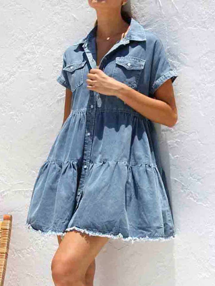 Damer Vardagsklänning med Nedvikt Krage i Denim Mini SKD50025 för wholesale av Sweetkama