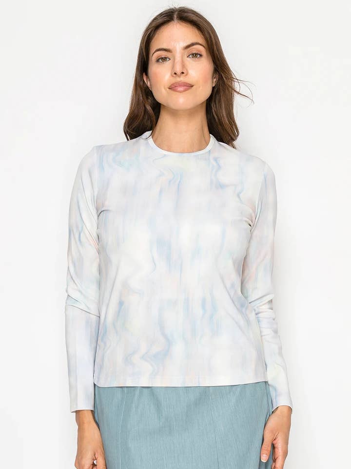 Blød blå marmoreret langærmet t-shirt for engroshandel hos Yal New York