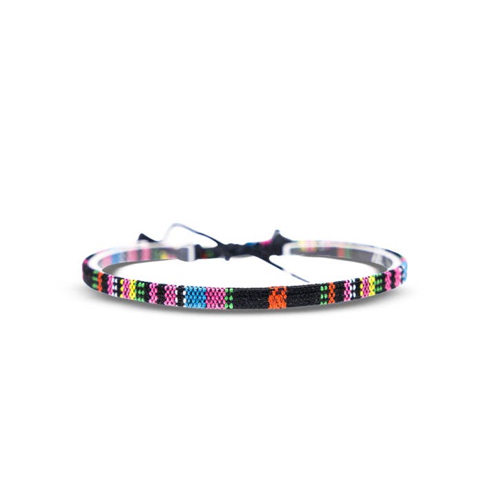 Made By Nami – wholesale Vävt/flätat armband – Boho Surfer Armband Flat - Svart-Rosa