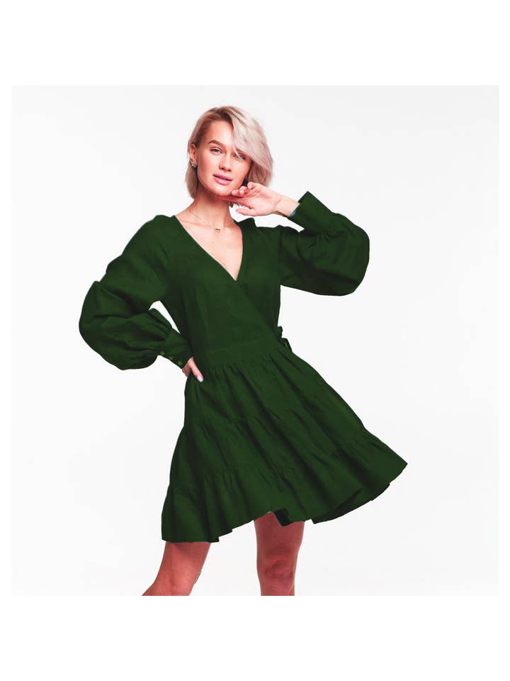 Ayurvastram - Wholesale Dress - Women's - Stella Women's Linen Cotton tiered, Frill Wrap Dress3