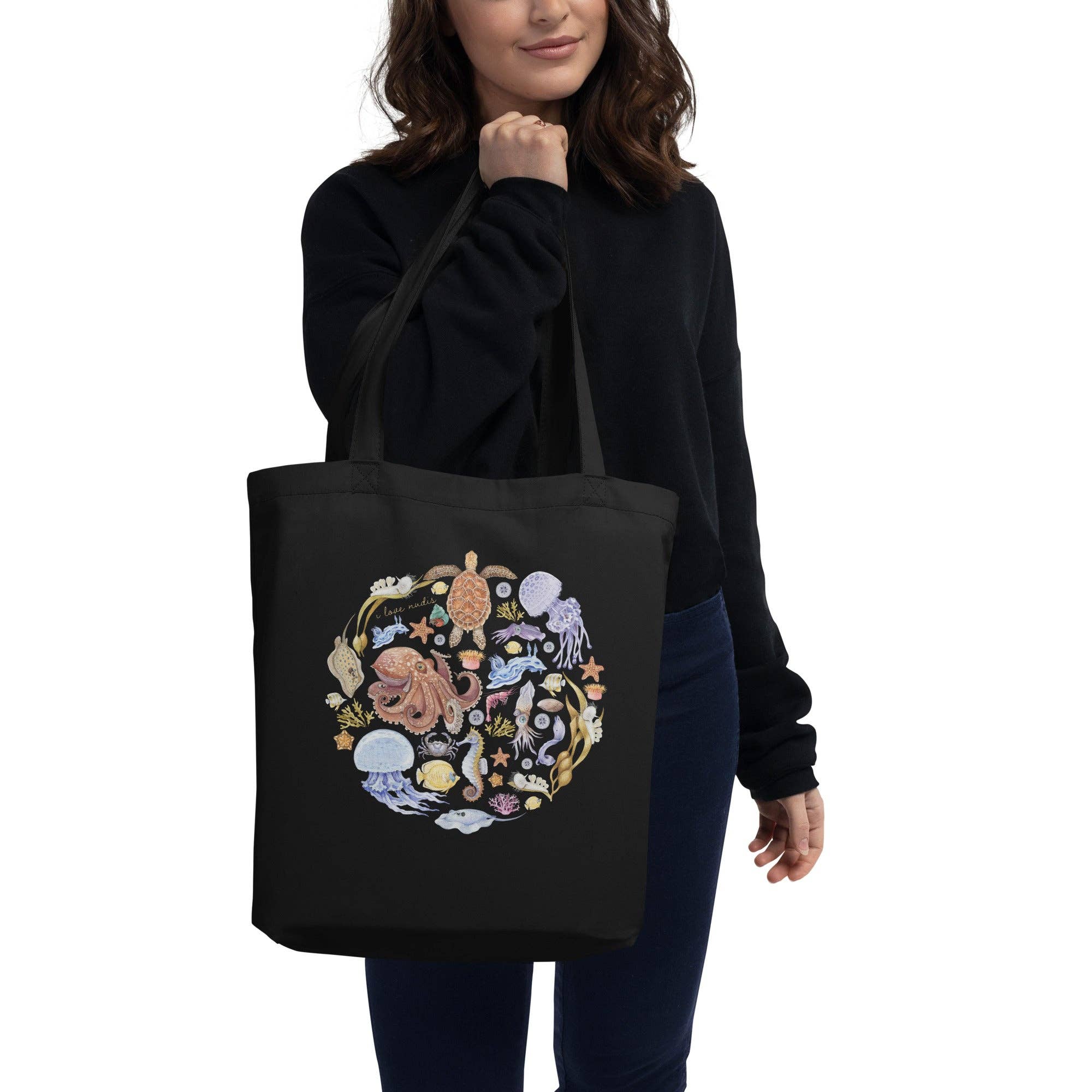 I LOVE NUDIS - Wholesale Tote Bag - Women's - I LOVE NUDIS™ Watercolor Ocean Creatures Organic Cotton Nudibranch Tote Bag2