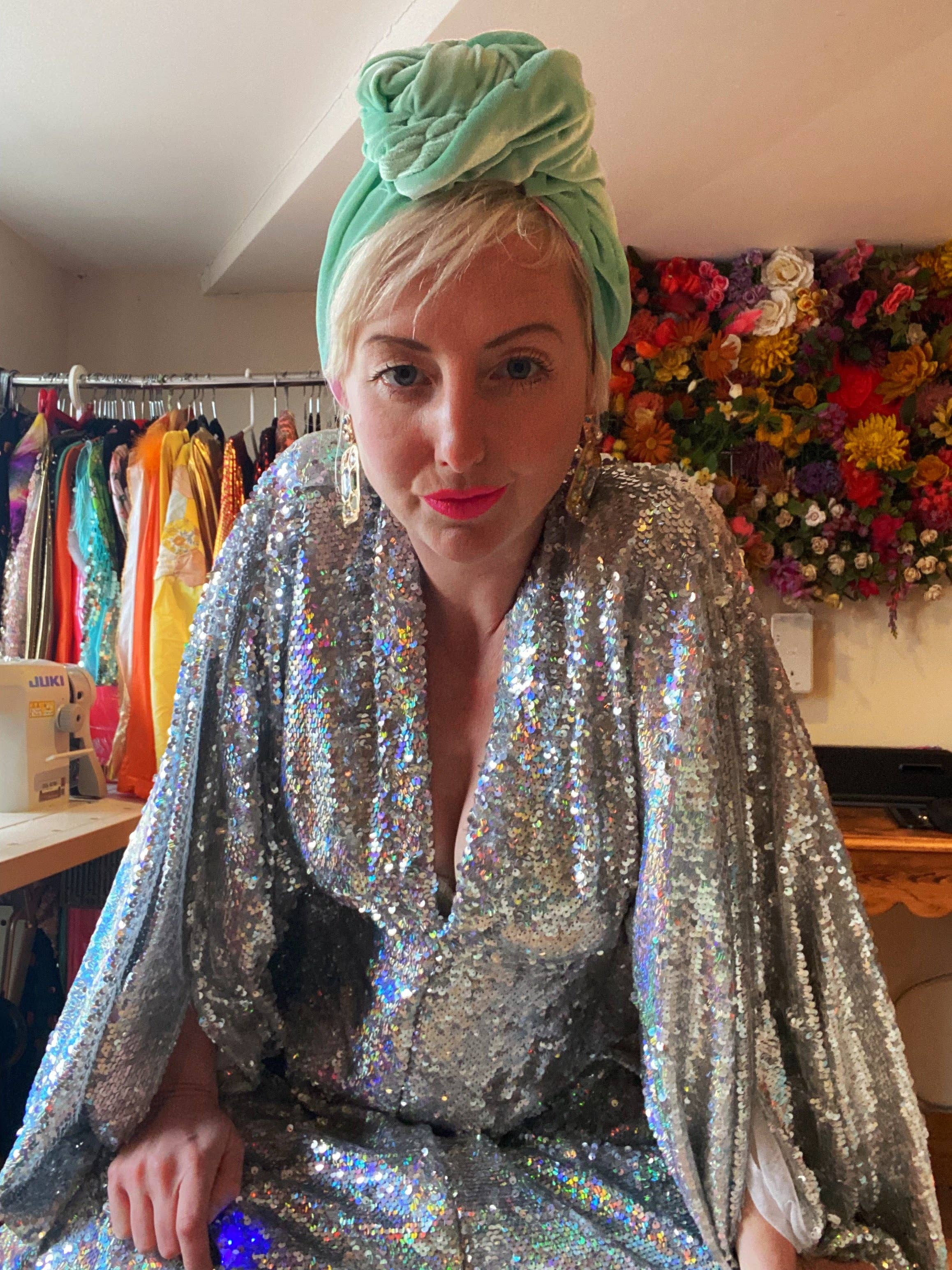 Fumbalinas – wholesale Kaftan – Women's – Silver Metallic Holographic/  Sequin Kaftan Gown / Dress24