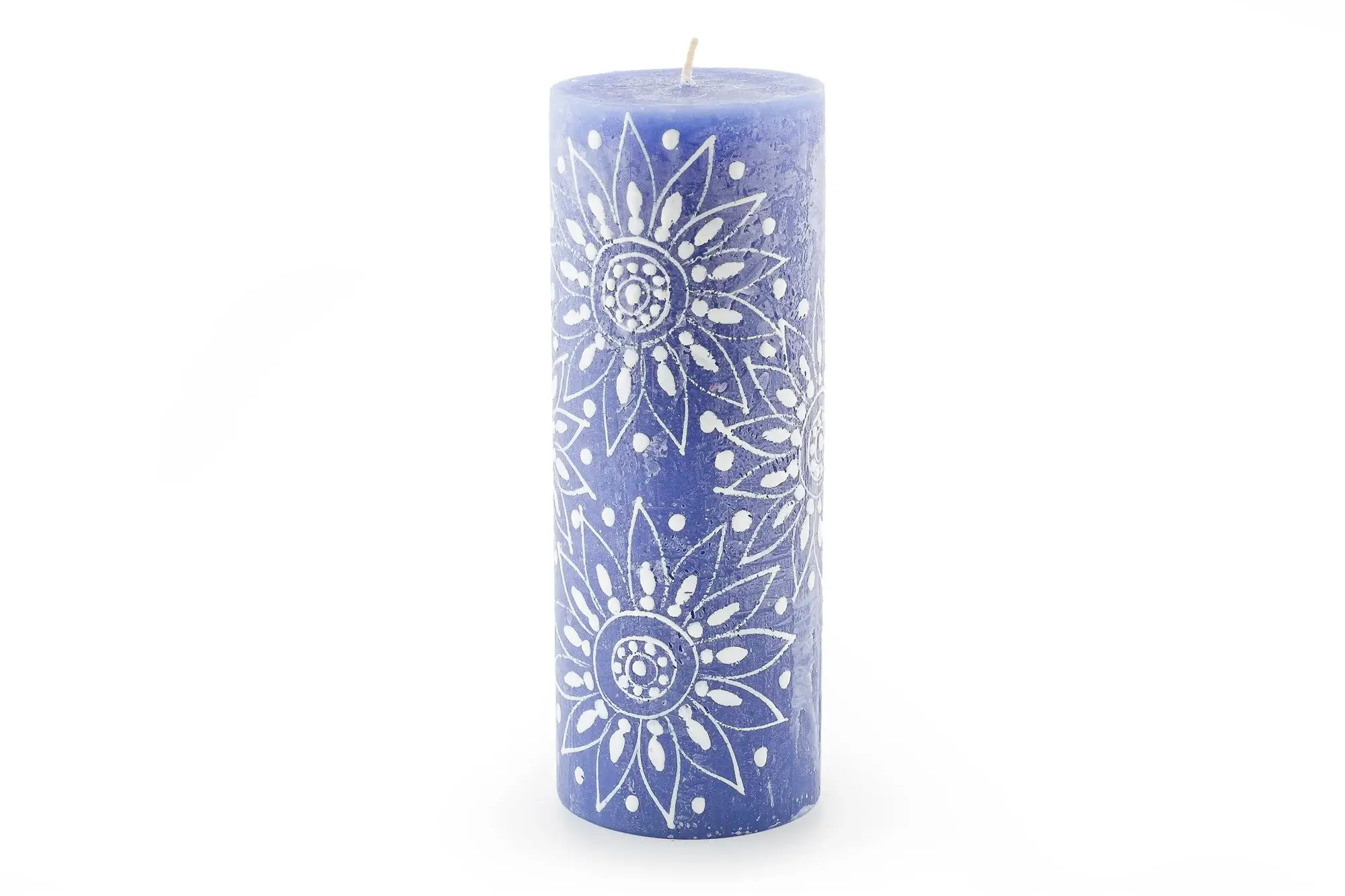 Thumbprint Artifacts - Wholesale Tapered Candle/Candlestick - Henna White on Blue Candle3