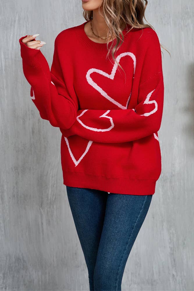 UNISHE - Wholesale Knit Sweater - Women's - Heart Valentine's Day Color Block Pullover Sweater JYYS2337