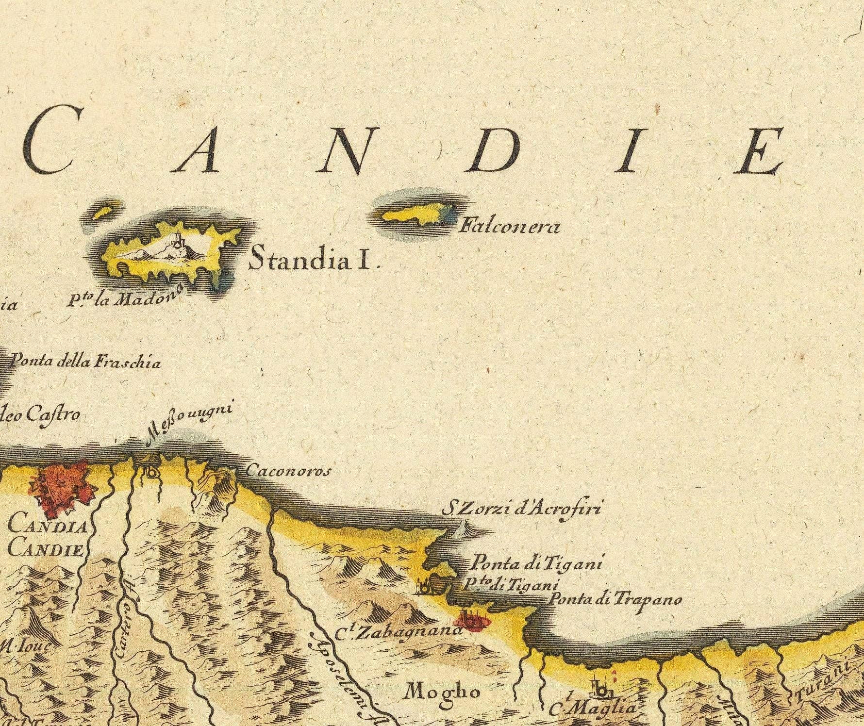 OldCityPrints - Old Maps and Posters - Wholesale Art Print - Old Map of Crete Island 1670 Gozzi, Santorini, Stampalia, Nio Greece Crete | Vintage Map Wall Art Print | Large Map Print3