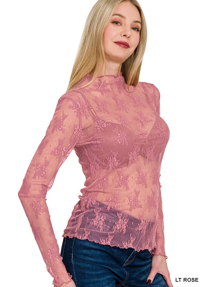 42POPS - Venta al por mayor Jersey corto de punto - Mujer - .Top de encaje transparente en capas Como se muestra1