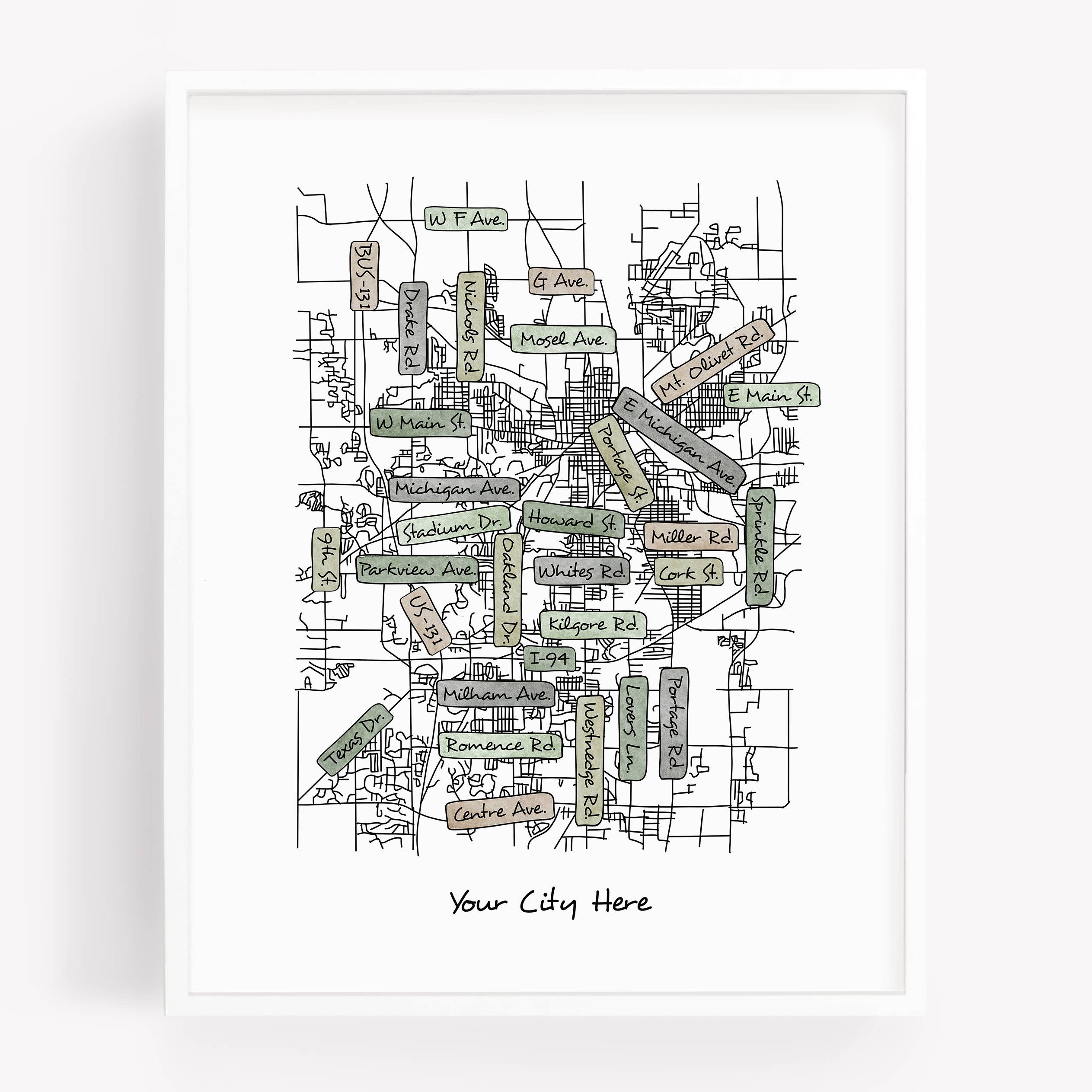 Sparks House Co. - Wholesale Art Print - Street Map Print - Street Names - Your City - Custom Order3