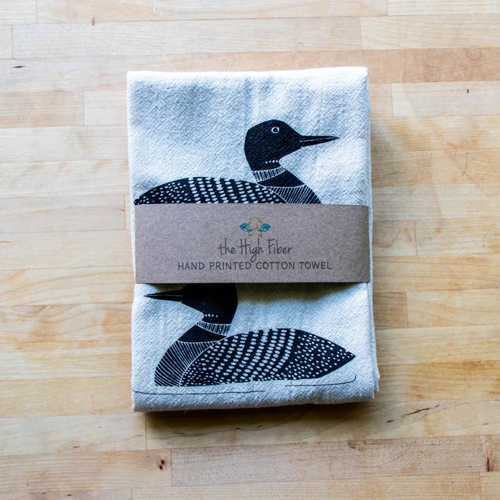 The High Fiber - Wholesale Tea Towel - *NEW* Loon Towel, Handprinted Cotton Kitchen Towel, Loon