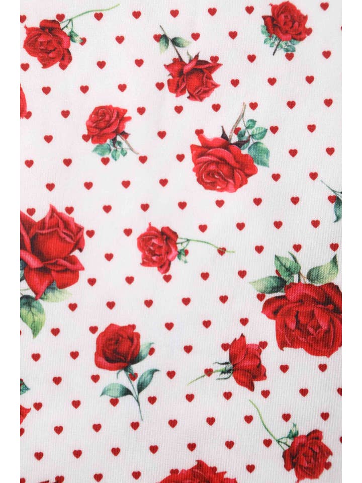 Dolly & Dotty - Wholesale Dress - Women's - Amanda Cotton White Scoop Neck Rose/Heart Print Swing Dress