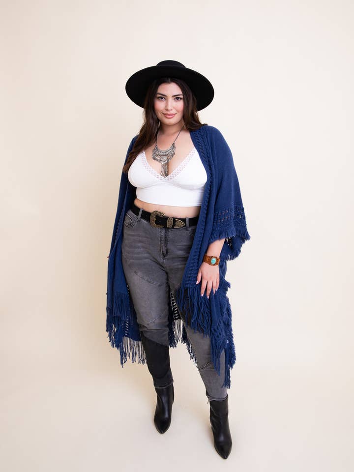 Leto Accessories - Wholesale Kimono - Women's - Open Work Frayed Border Bohemian Ruana - Fan Favorite!