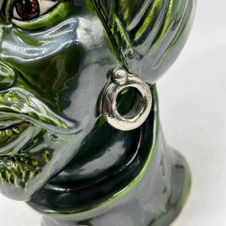 DD Ceramiche Siciliane - Vendita all'ingrosso Statuette decorative - Teste di Moro Mediterraneo Ceramica Caltagirone cm H.29 L.22 Artigianale Verde Platino1