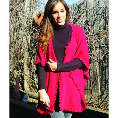 Alpaca Blend Ruana With Scalloped Trim for wholesale by Inter-American Trading Inc.