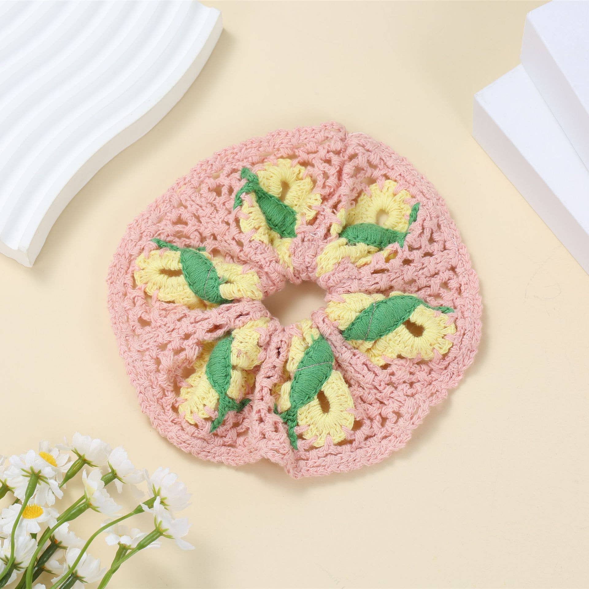 Tourtiwi - Wholesale Scrunchie - Women's - Boho Colorful Handmade Crochet Flower Hair Tie5