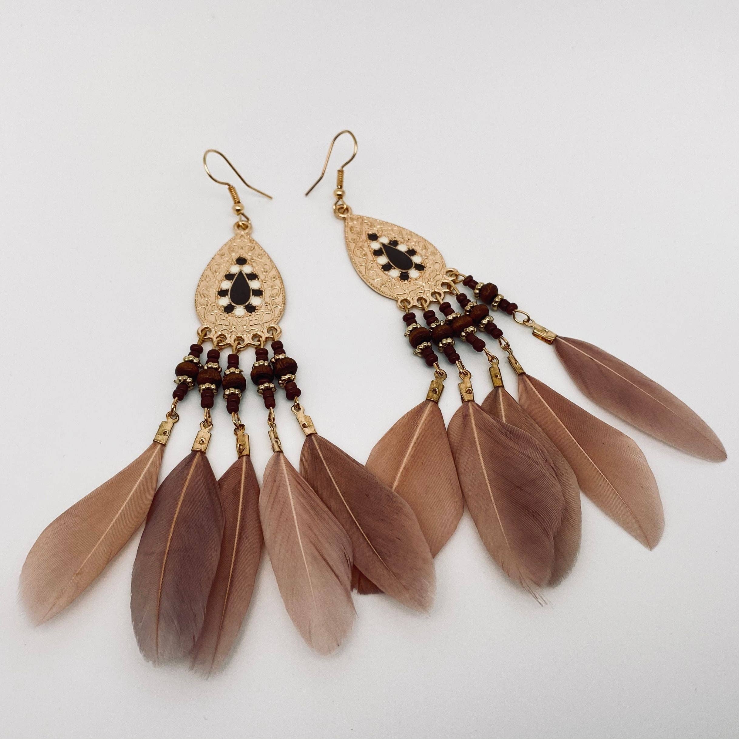 Mio Queena – wholesale Tofsörhängen – Bohemian Drop-formade fjäder tofs örhängen9