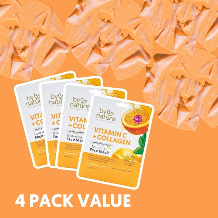 MEHIAZ - Wholesale Skincare Face Mask - By Nature Vitamin C + Collagen Face Masks, 4-Pack1