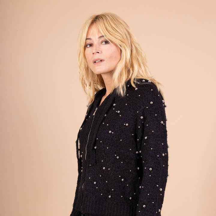 Silver Beaded Knit Cropped Zip-Up Hoodie and other Purchase Wholesale sweat capuche. Free Returns & Net 60 Terms on Faire trending on Faire.