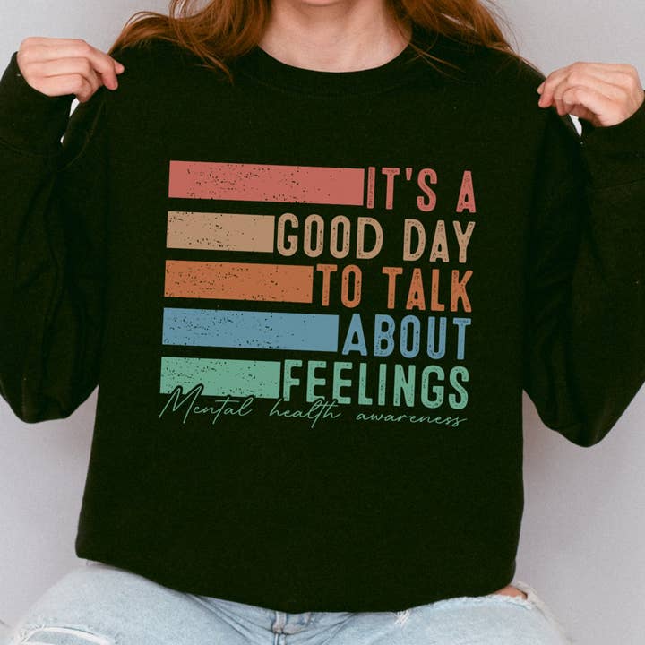 It’s a Good Day to Talk About Feelings Mental Health Unisex Heavy Blend Crewneck Sweatshirt for wholesale by with love, aj.