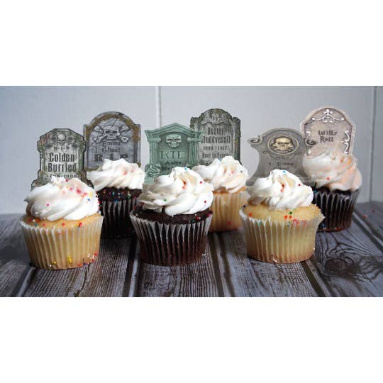 Funny Gravestones, Edible Wafer Paper Cake Cupcake Toppers for wholesale by Homespun Parties