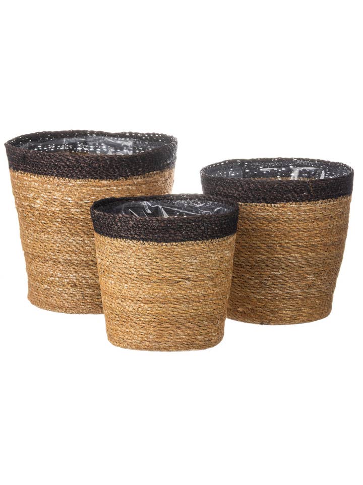 Zwart Gestreepte Set van Drie Mandjes (groot) voor wholesale door Shoeless Joe Ltd