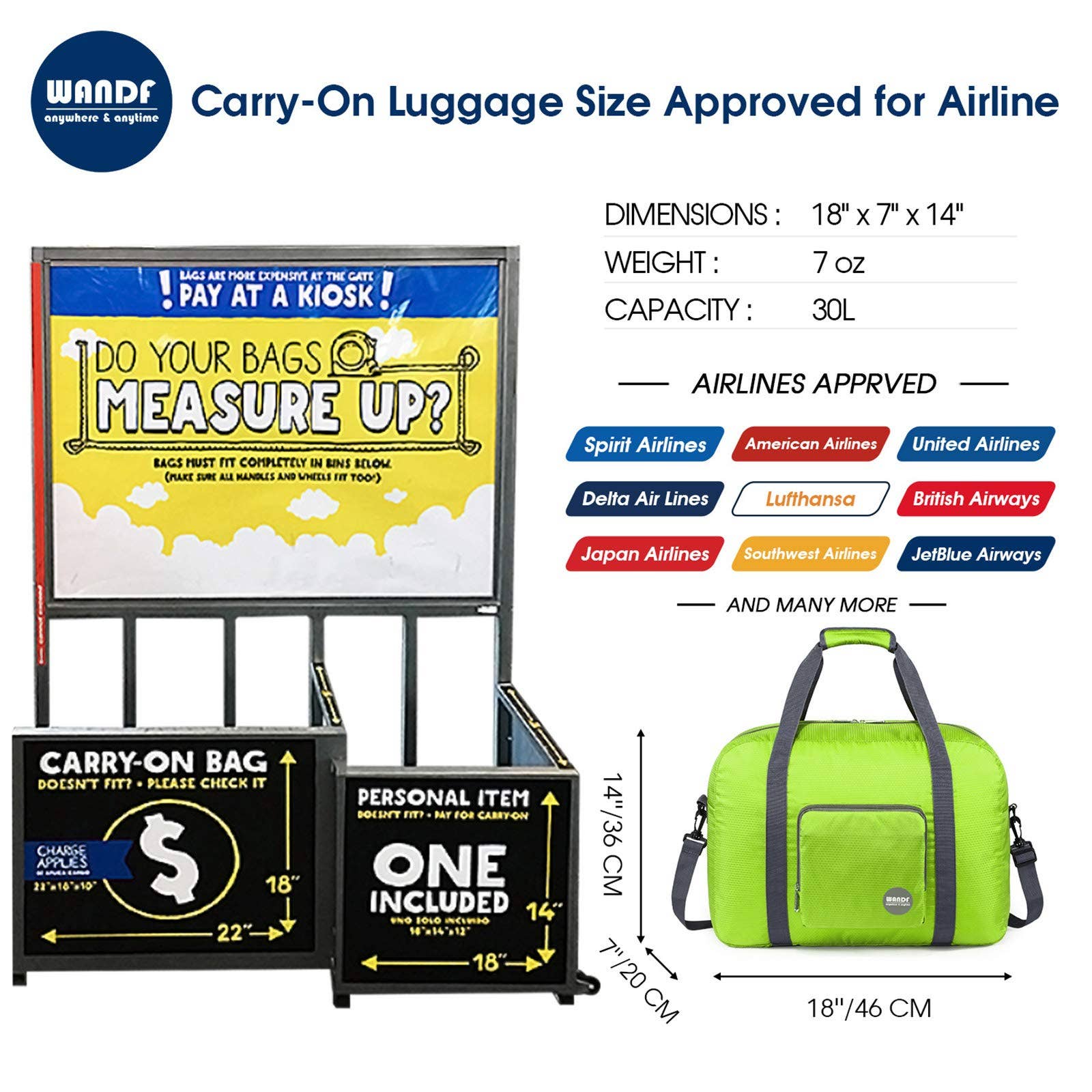 wandf – wholesale Duffelväskor – Unisex – Hopfällbar 30 L reseväska, weekenderväska 45 cm11