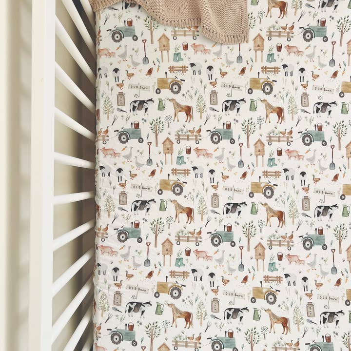 Cuddle Bug & Co Cot Sheet Farm Life for wholesale by Cuddle Bug & Co
