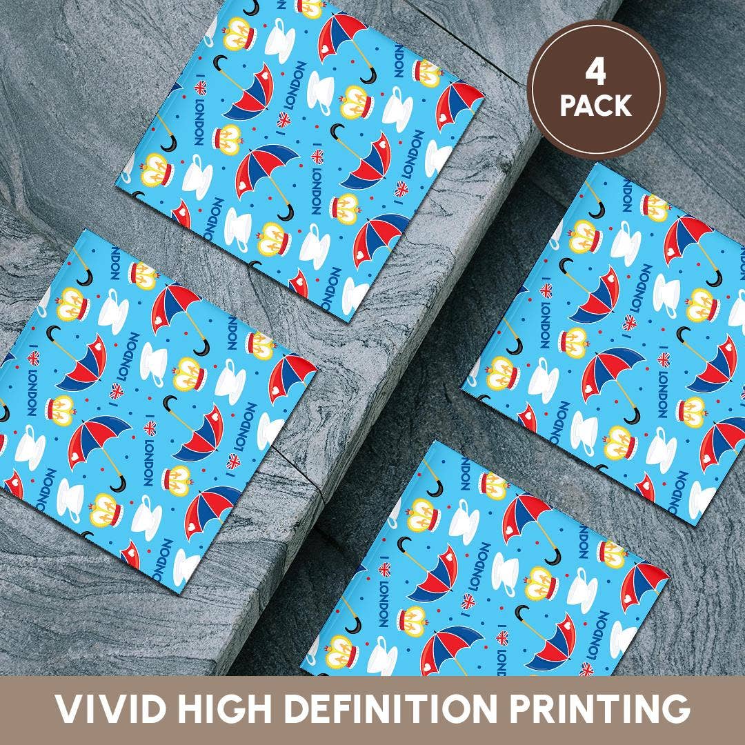 3dRose - Vendita all'ingrosso Sottobicchiere - 3dRose, Motivo Carino di Londra con Cuori, Ombrelli, Tè e Corone, Sottobicchiere5