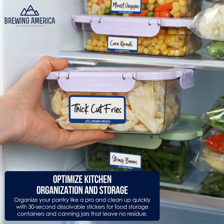 Brewing America - Wholesale Food/Beverage Label - Dissolvable Food Labels for Food Containers Glass, Plastic or Metal No Scrubbing, No Residue - Old Glory Blue
