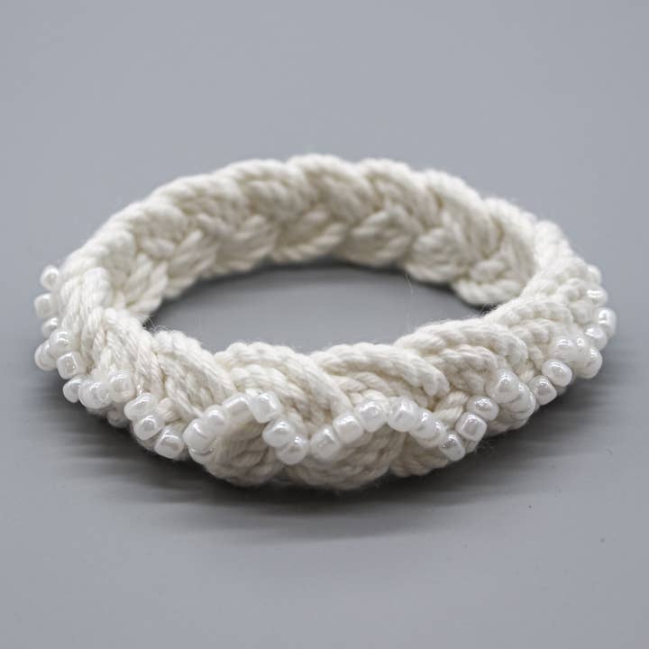 Hand Braided Sailor Knot Bracelet with White Seed Beads - PC for wholesale by Natalia