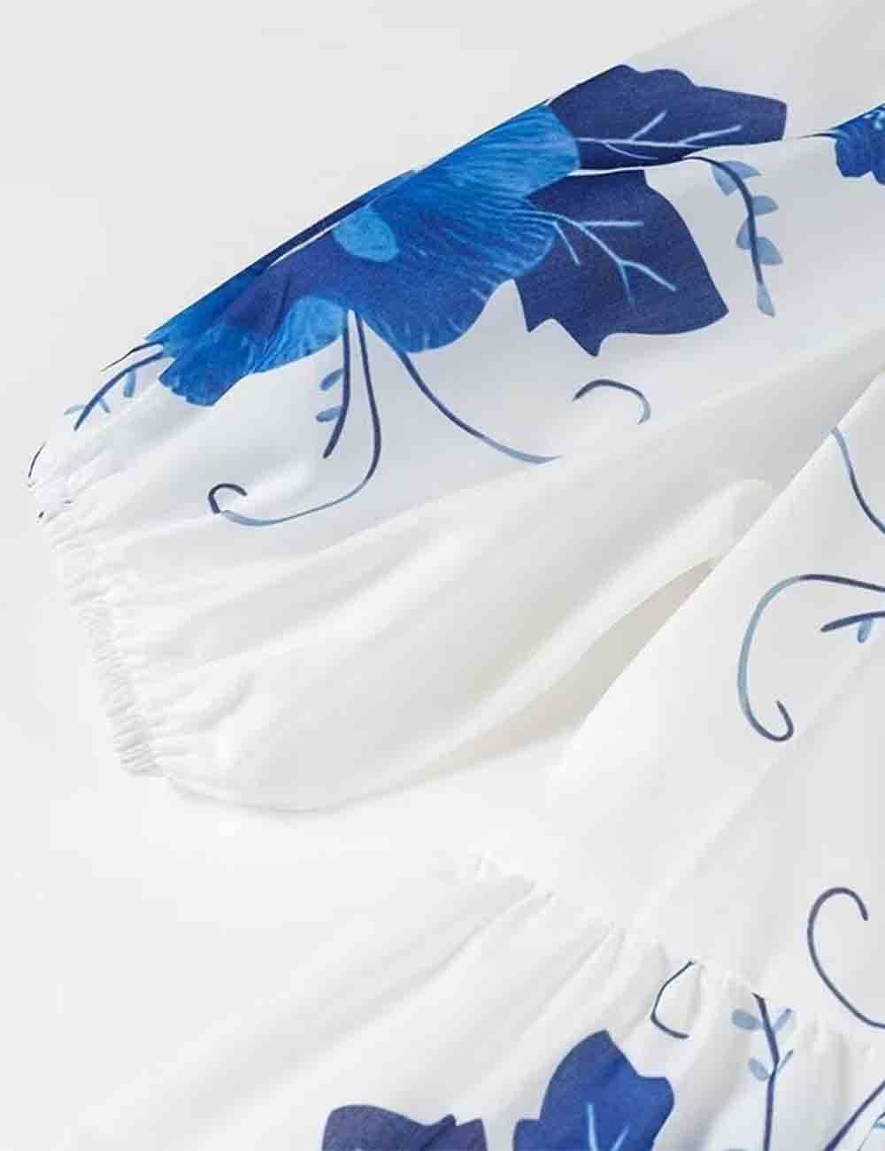 Sweetkama - Wholesale Blouse - Women's - Ladies Floral Print Front Bowknot Short Sleeves Puff Blouse2