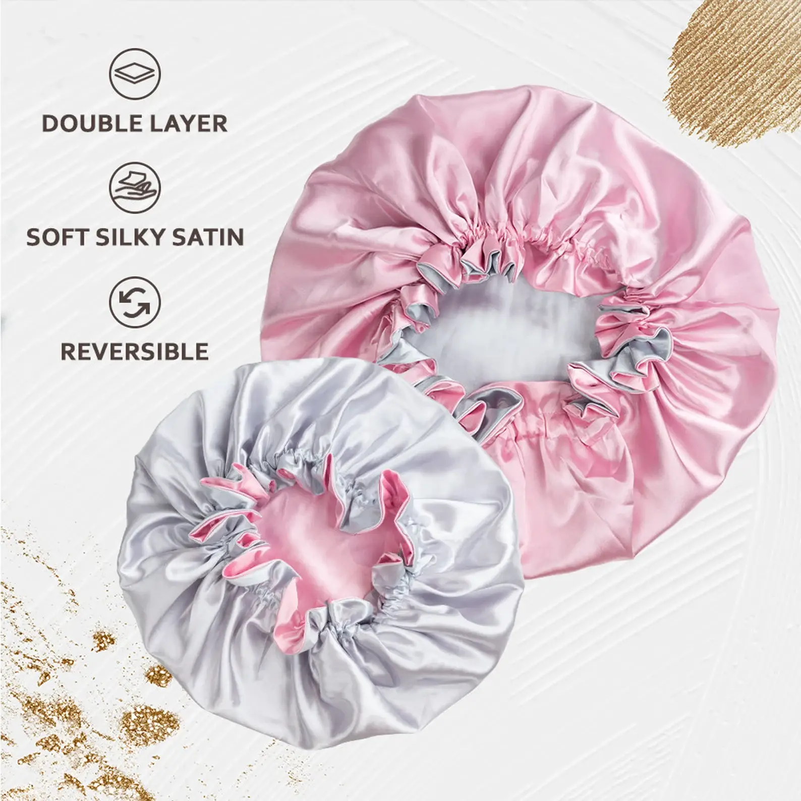 GiftsbyPR - Vente Serviette pour les cheveux en soie/microfibre - Bonnet en satin soyeux pour adultes, bonnet en satin réversible pour dormir7