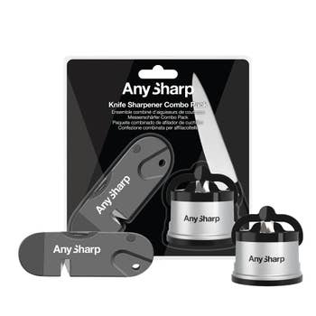 AnySharp Pro Safer Hands-Free Knife Sharpener, Brushed Metal