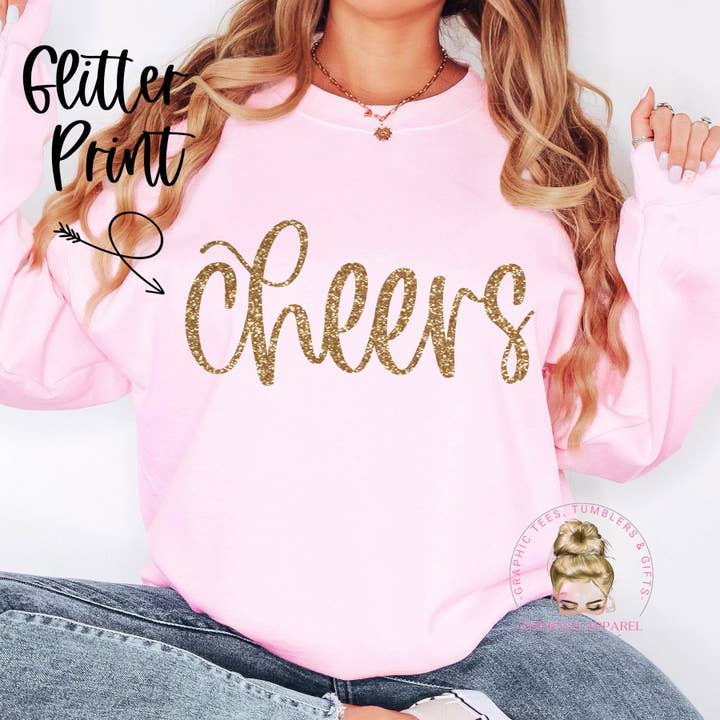 Cheers Glitter Sweatshirt for wholesale by Top Knot Apparel