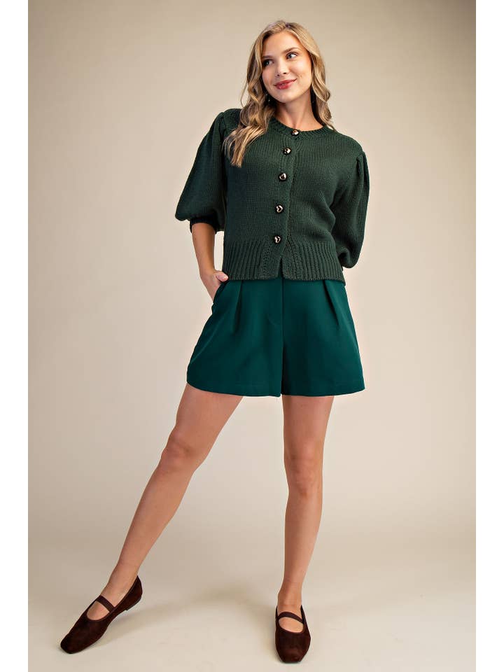 Glam - Wholesale Knit Sweater - Women's - Short Puff Sleeve Button Down Sweater11