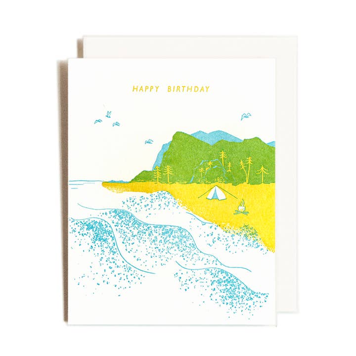 Beachy Birthday | Camping | Letterpress Card for wholesale by Homework Letterpress Studio