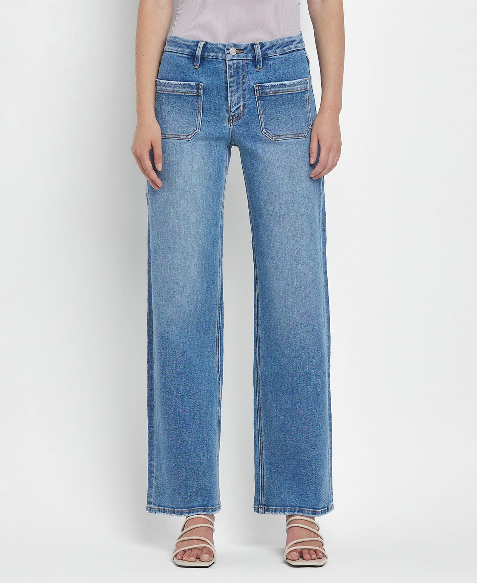 FILANTROPISCH HOGE TAILLE PATCH ZAK WIJDE PIJPEN JEANS LV1479 voor groothandel op Faire0
