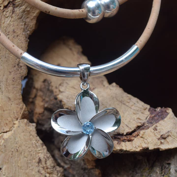 Blue Topaz Sterling Silver Flower Necklace for wholesale by Cork Tree Designs